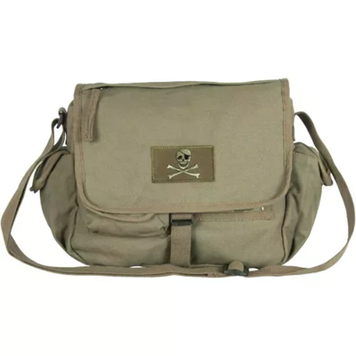 Retro Messenger Bag With Skull Emblem