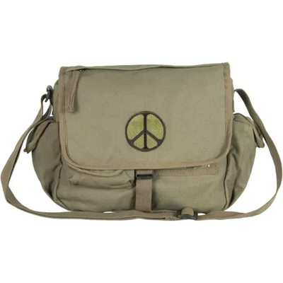 Retro Messenger Bag With Peace Emblem