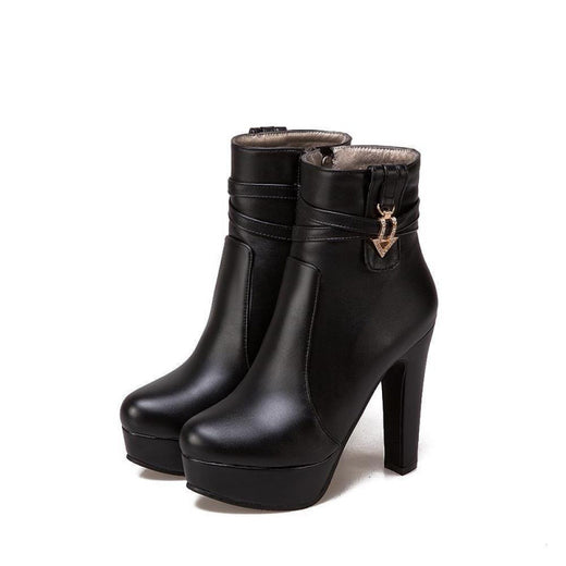 Women Chunky Heel Ankle Boots Side Zipper Rhinestone Short Boots