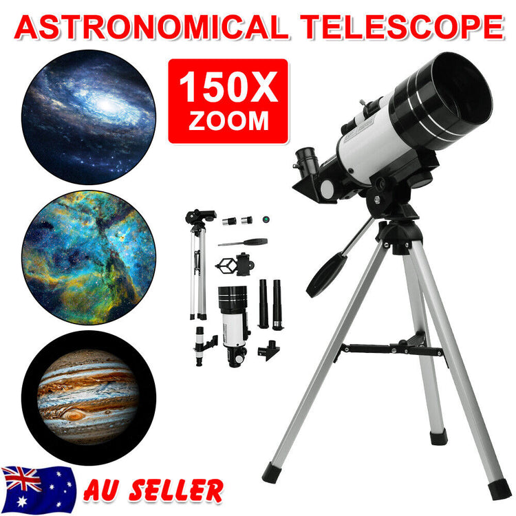 Child using the telescope with adult supervision