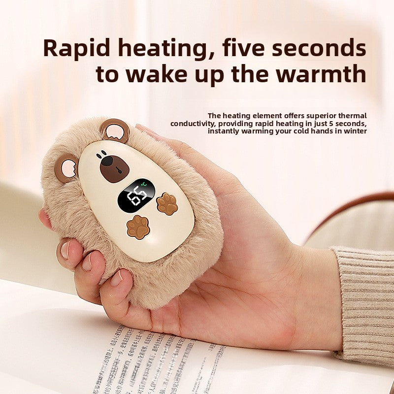 Plush Rechargeable Hand Warmer with Digital Display and Portable Design