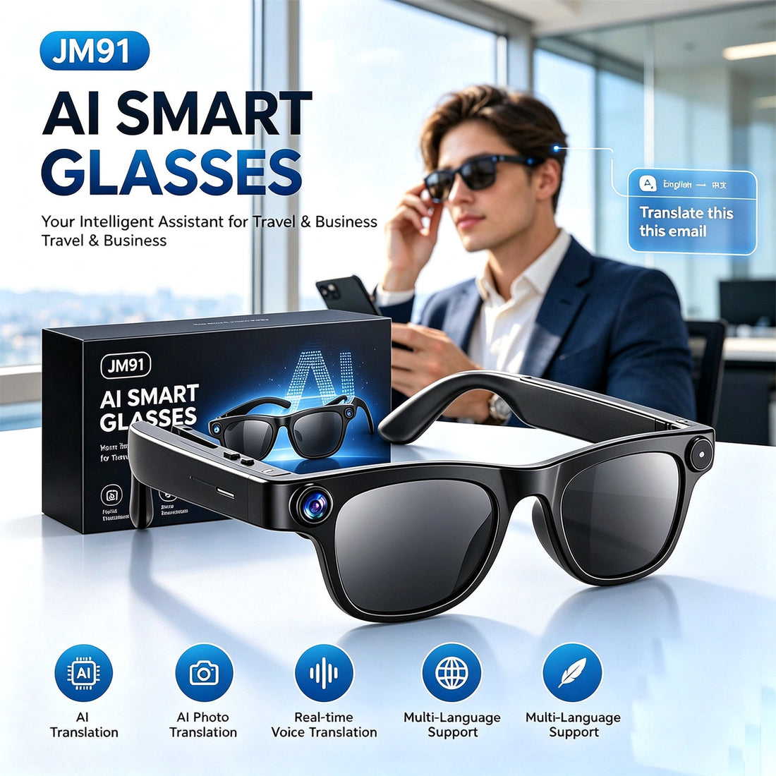 Smart Glasses with AI Translation HD Camera