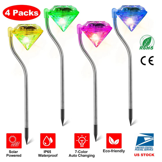 Set of 4 diamond-shaped solar garden pathway stake lights, photo 2 of 10