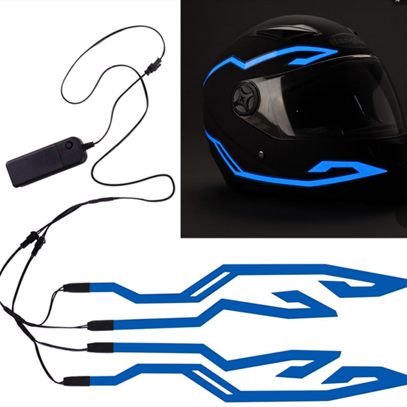 Self-adhesive EL light strip on a motorcycle helmet with battery case, photo 1