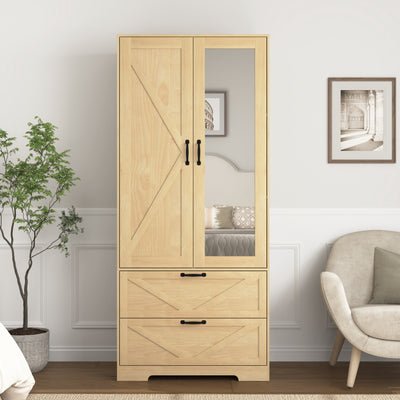 2 Door Wooden Wardrobe With Mirror Storage