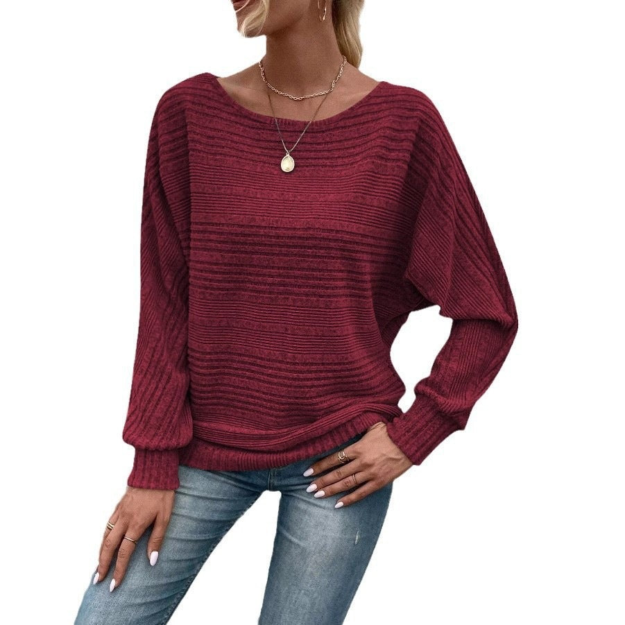 Solid-color long-sleeve knit sweater