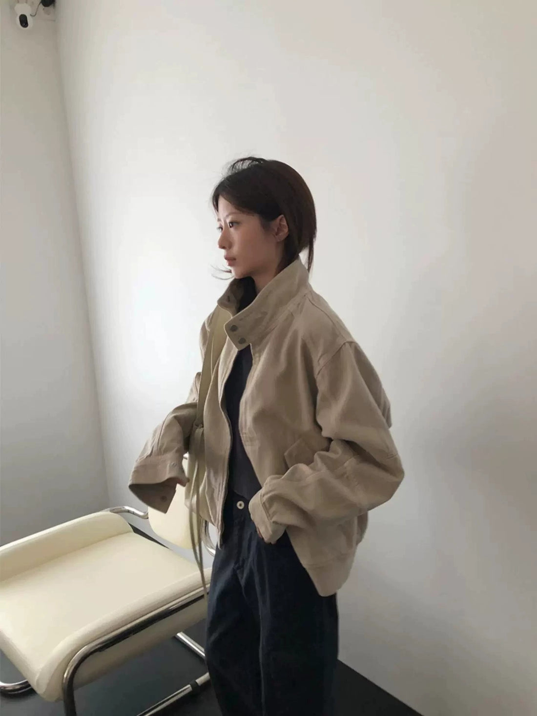 Korean Style Stand Collar Zipper Casual Cotton Jacket