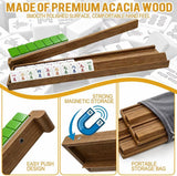 Solid Wood Mahjong Rack with Push Rod and Game Tray