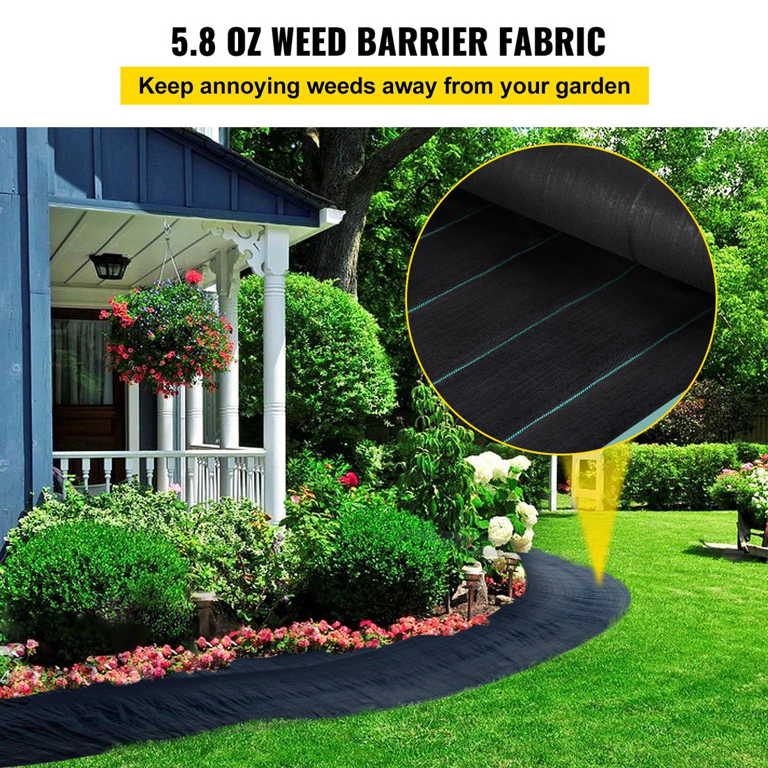 4FT x 300FT weed barrier fabric in a garden bed