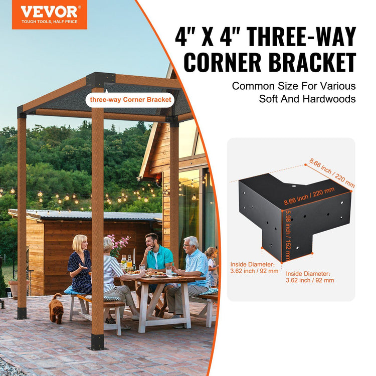 Single 3-way pergola corner bracket close-up