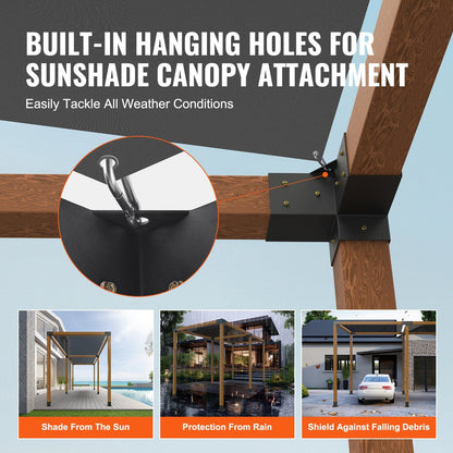 Pergola bracket joining post and two horizontal beams