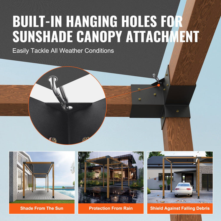 Pergola bracket joining post and two horizontal beams