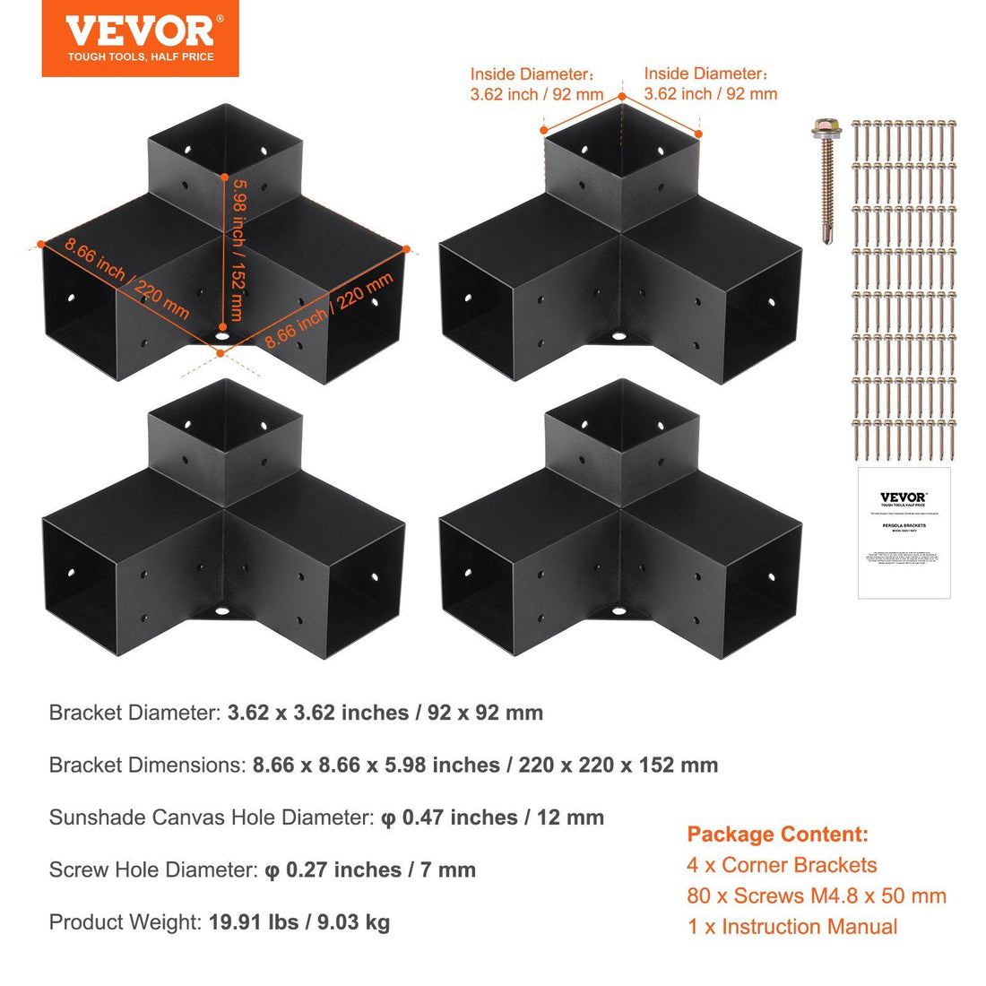 3-way pergola bracket on a gazebo frame corner