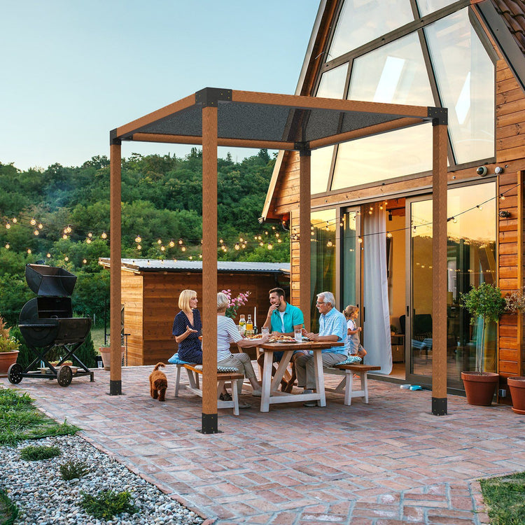Heavy-duty pergola bracket bottom face showing bolt pattern