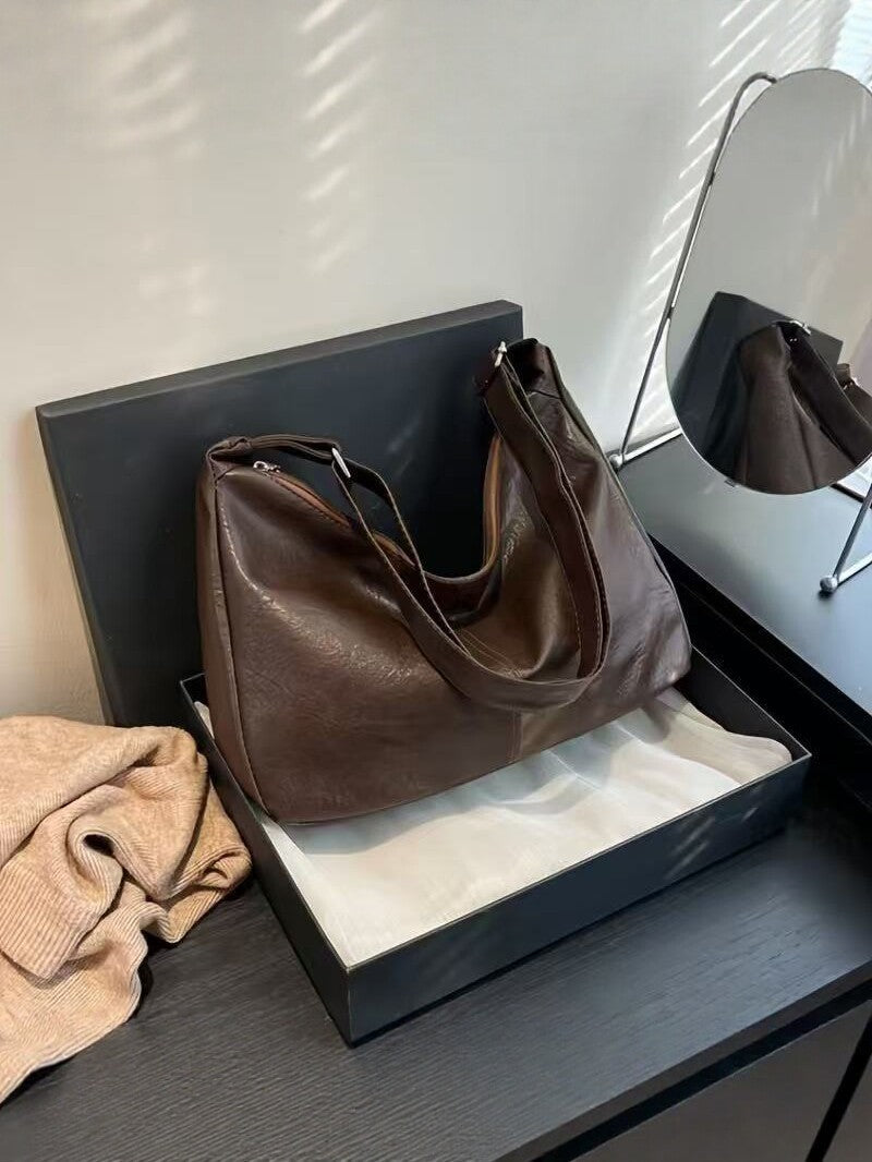 Women's Large Capacity Soft PU Leather Tote Bag Versatile Commuting Shoulder Handbag