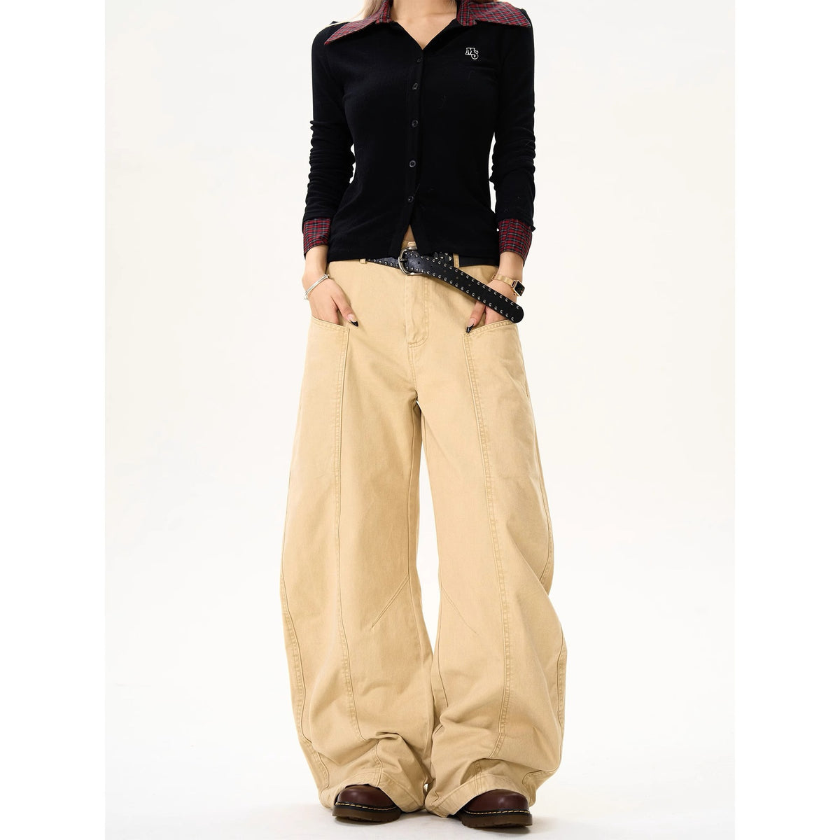 Deconstructed Wide-Leg Cotton Casual Pants Clothing & Accessories product image 1