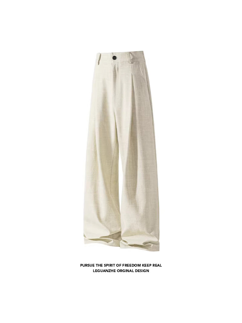 Loose Wide-Leg Straight Floor-Length Trousers