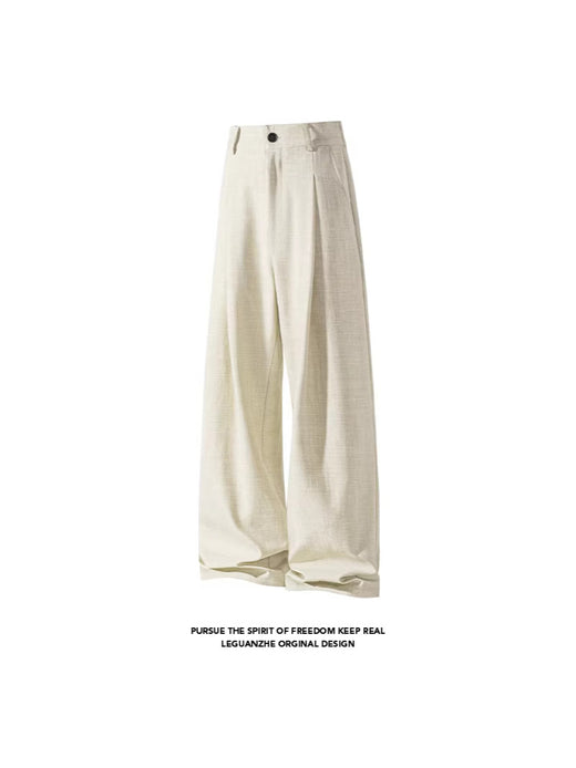 Loose Wide-Leg Straight Floor-Length Trousers