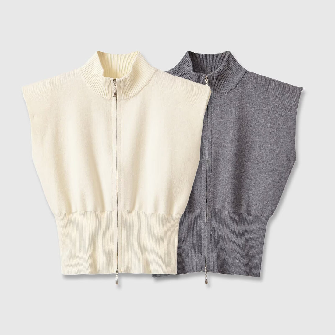 Sleeveless stand collar zip knit vest, photo 1