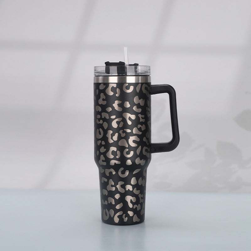 Print Insulated Stainless Steel Cup with Handle and Straw