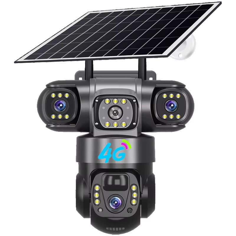 Wireless 360 Degree Outdoor Security Camera with Solar Panel 4G WiFi Multi-Lens PTZ Surveillance System
