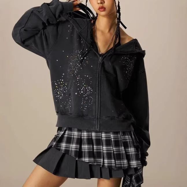 Rhinestone Hooded Sweatshirt