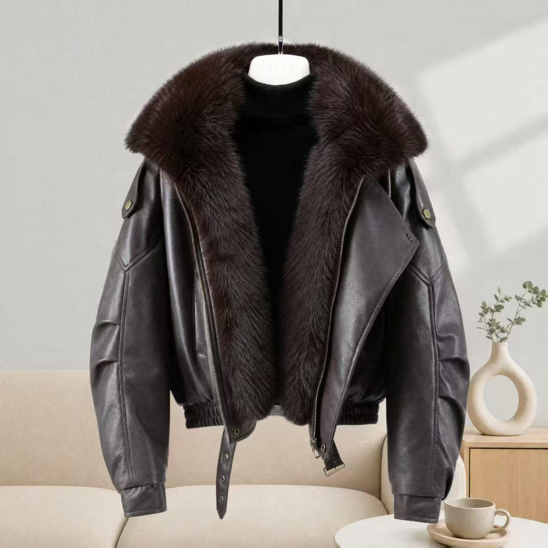 Women's Thickened Cotton Coat with Removable Fur Collar