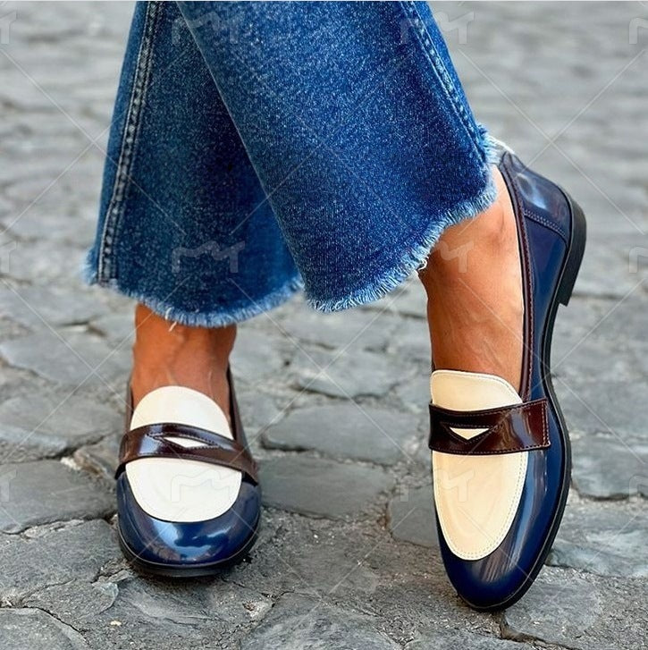 Casual Round-Toe Color-Block Slip-On Loafers