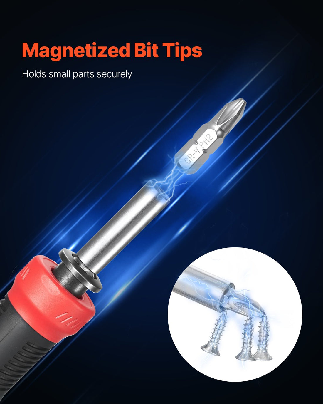Magnetic bit tip holding a screw