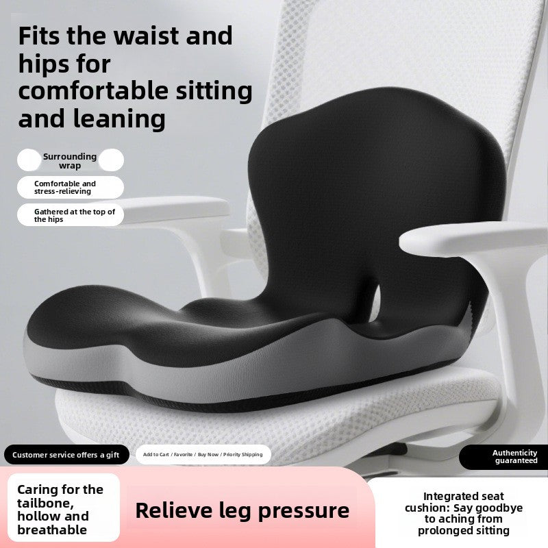 Integrated Lumbar Support Cushion with Memory Foam Backrest Breathable Office Chair Pad