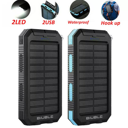 10000000mAh Solar Power Bank Waterproof Dual USB Charger