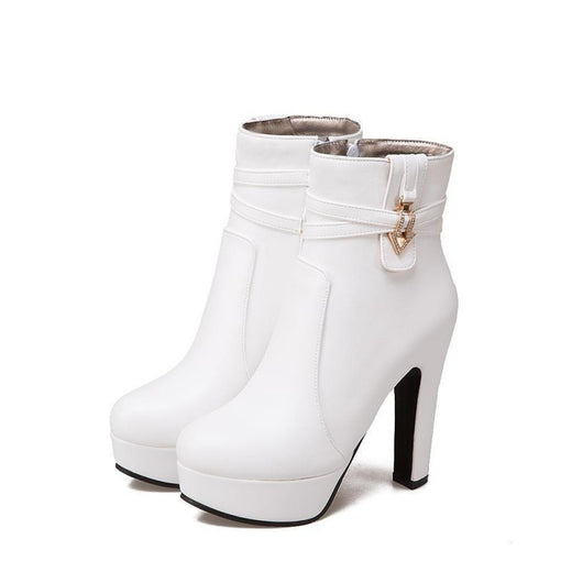 Women Chunky Heel Ankle Boots Side Zipper Rhinestone Short Boots