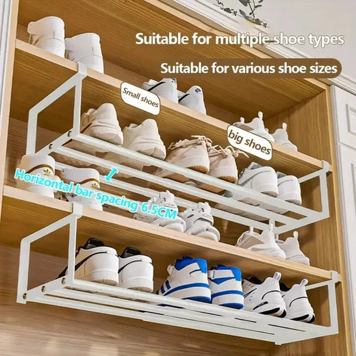 Adjustable stackable iron shoe rack in a closet