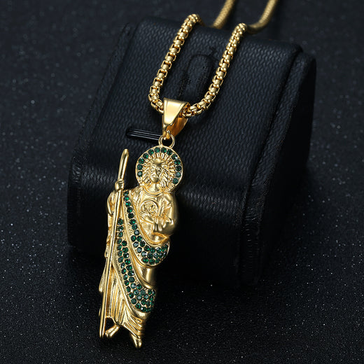 Stainless Steel Gold Plated Saint Jude Pendant Necklace