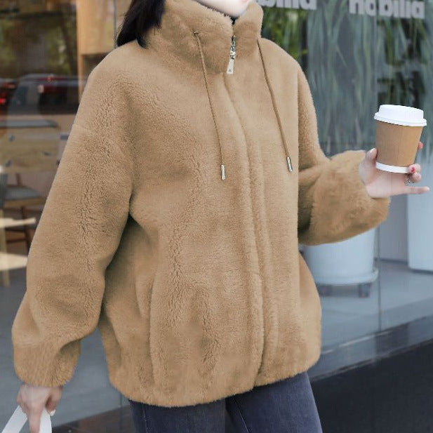 Women Double-Sided Velvet Warm Zip Up Cardigan