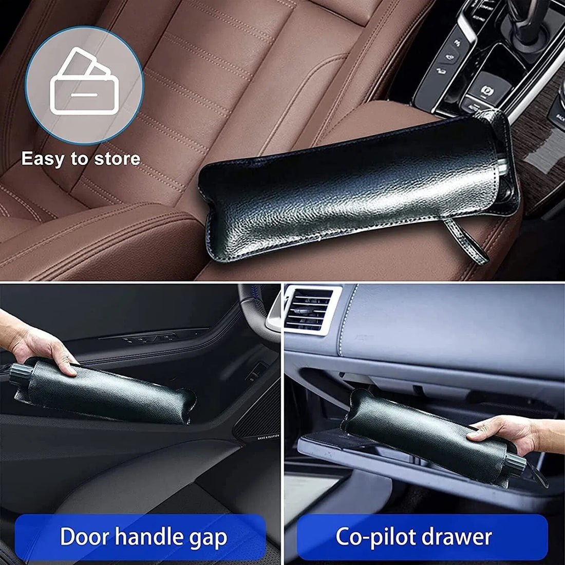 Folded sunshade stored in the car