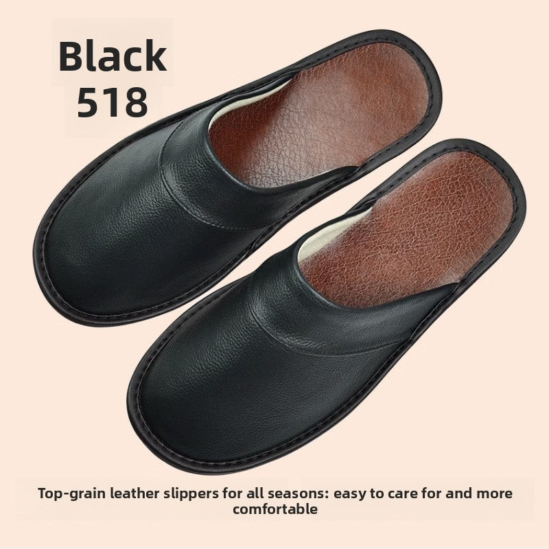 Genuine Leather Home Slippers with Anti-Slip Sole