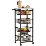 Kitchen island cart with four storage baskets
