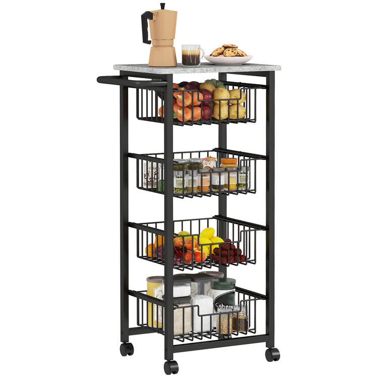 Kitchen island cart with four storage baskets