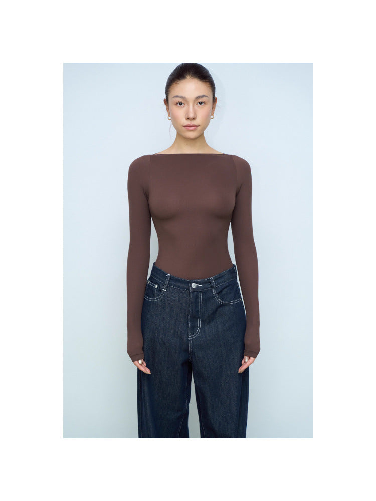 Women's Cotton Jersey Off-Shoulder Long Sleeve Top