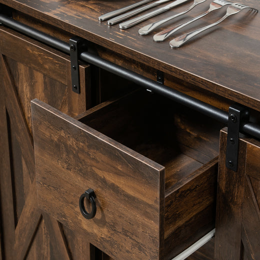Sideboard cabinet with one barn door slid open