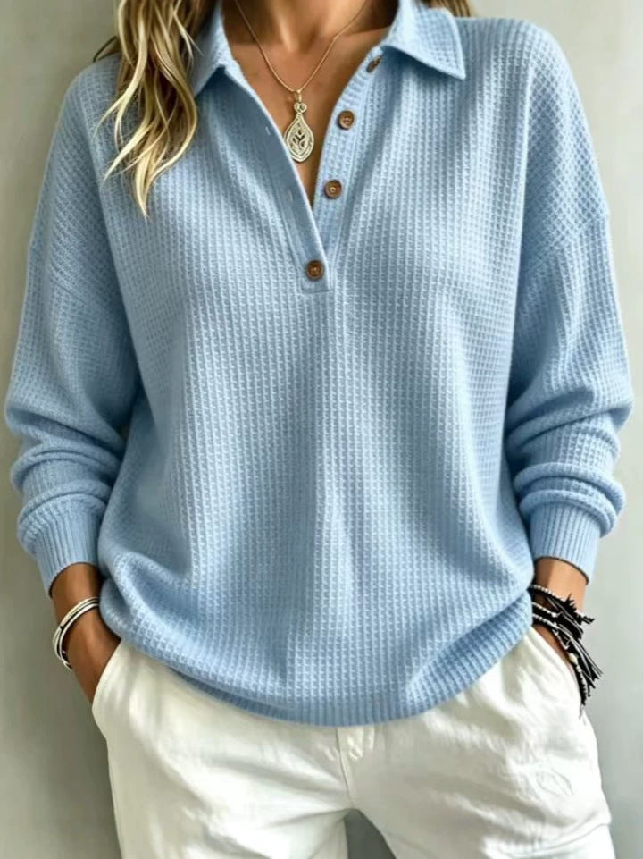 Women's Solid Color Long Sleeve Button-Down Knit Shirt