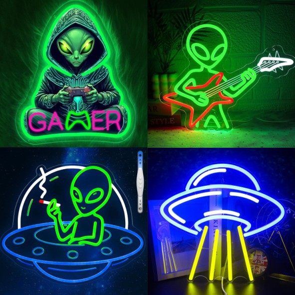 Alien UFO LED Neon Sign Light for Bedroom Game Room Bar Party Decoration