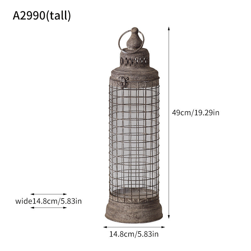 Retro Iron Candle Lantern Set for Garden and Desktop