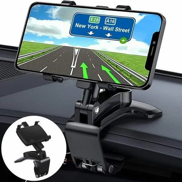 Car dashboard phone mount installed in vehicle