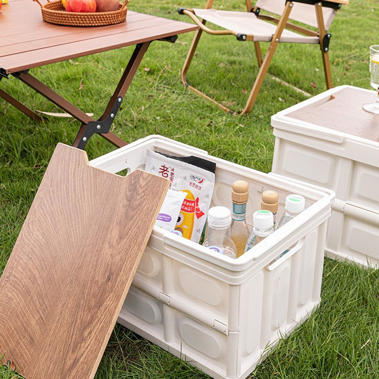 Foldable Outdoor Storage Box with Wooden Cover