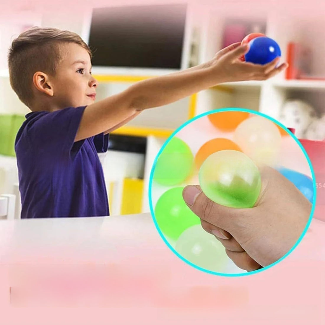 Glow-in-the-dark sticky squeeze balls stuck to a ceiling, photo 3