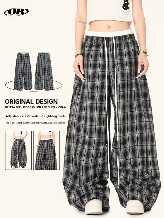Black White Plaid High Waist Straight Leg Pants Clothing & Accessories product image 1