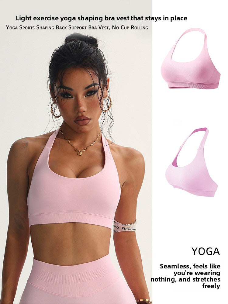 Women Halter Neck High Impact Sports Bra Breathable Shockproof Yoga Fitness Top