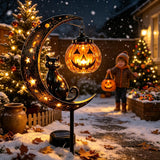 Solar Black Cat Pumpkin Stake Light